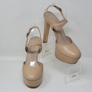 Stuart Weitzman Tan Platform Mary Jane Heels